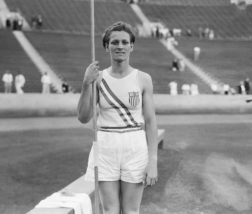 Mildred "Babe" Didrikson, shortly after setting a world record in the javelin competition (threw a distance of 143' 4") at the 1932 Olympic Games.