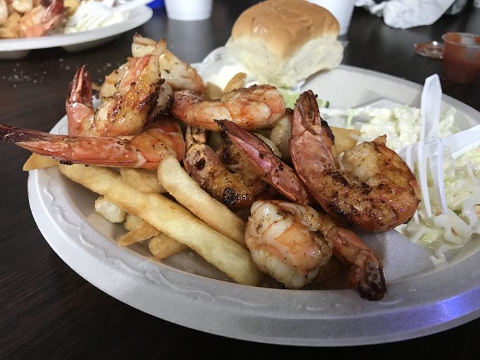 Chargrilled large shrimp and fries