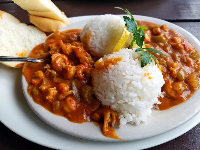 Spicy, Cajun crawfish etouffee with French bread