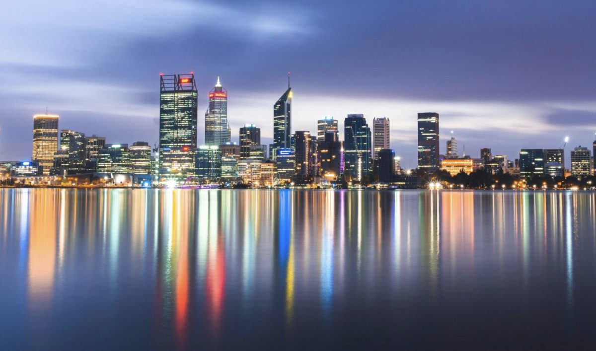 The skyline of Perth, Australia in the water