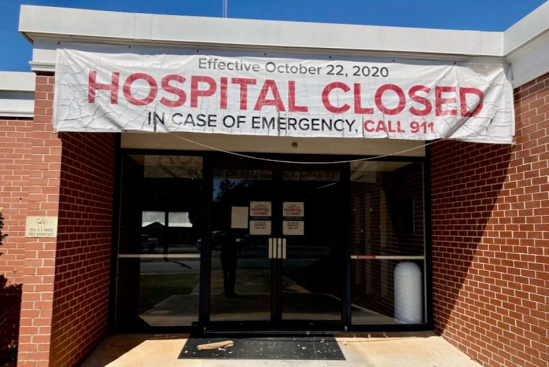 Closed sign on rural hospital