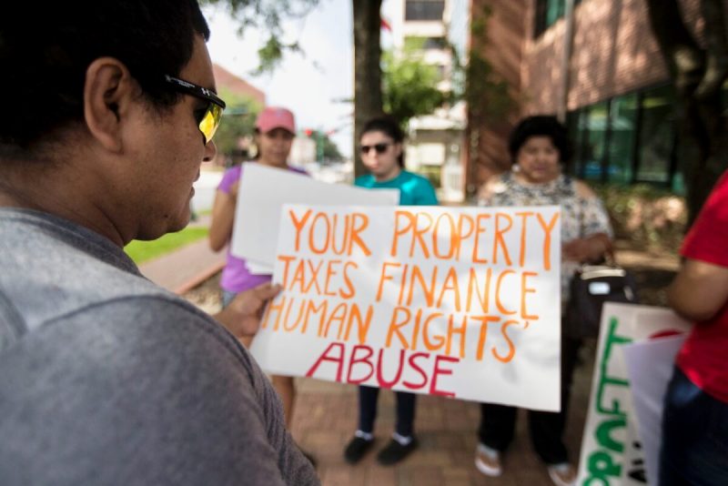 Douglas Menjivar outside immigration facility in Conroe, Texas