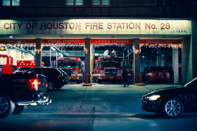 The Houston Fire Station decorated for Christmas