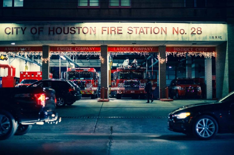 The Houston Fire Station decorated for Christmas