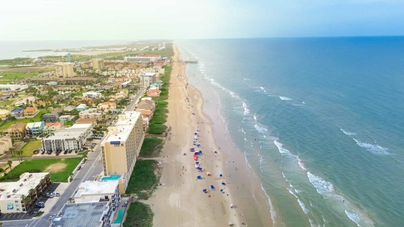 A bird's eye view of South Padre Island along the coast