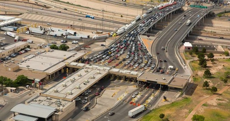 A bird's eye view of The Bridge of the Americas that spans the international border between El Paso, Texas and Juarez, Mexico