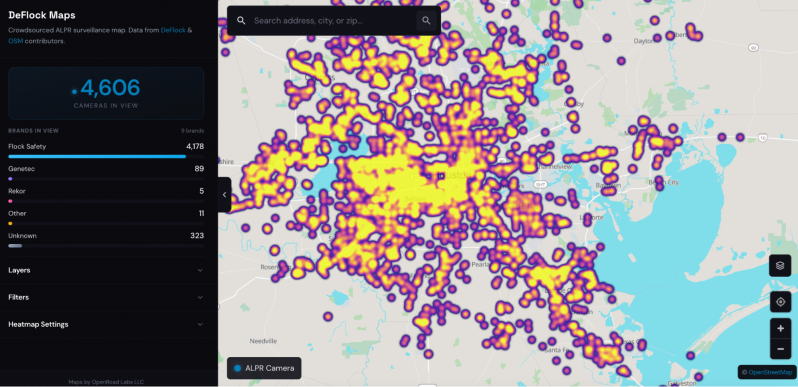 Thousands of Flock cameras are mapped out across the city