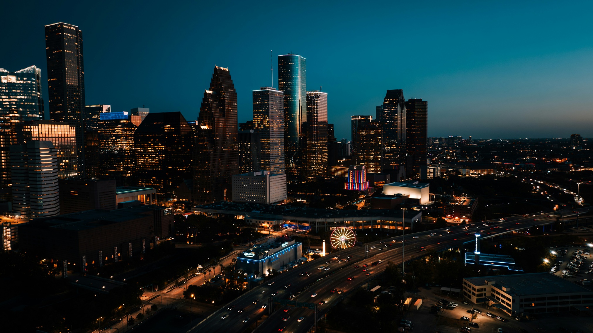 Houston's latest wave of development; skyline in 2023 at night