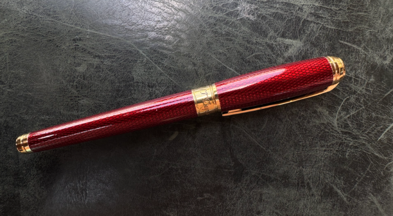 Red fountain pen.