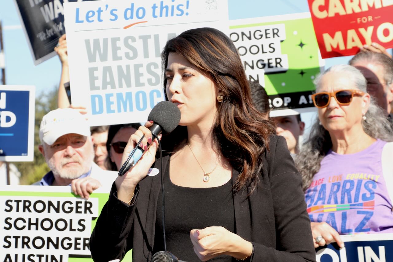 Austin City Council Member Vanessa Fuentes speaks at rally