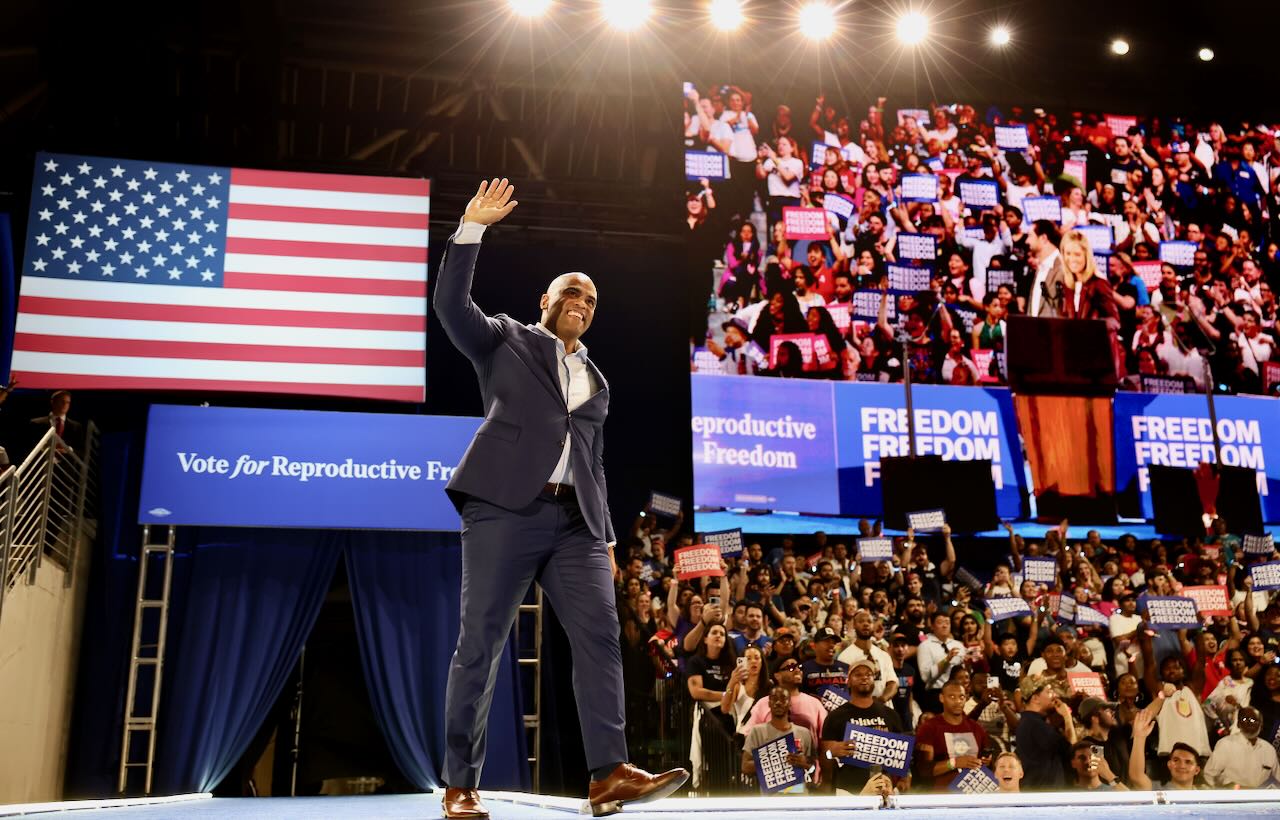 Colin Allred speaks at a Houston rally