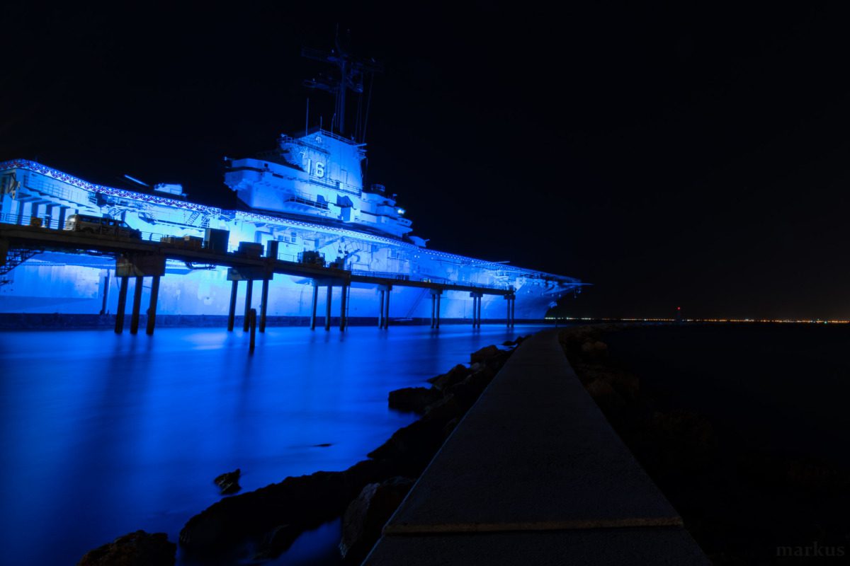 Exterior shot of USS Lexington Blue Ghost Tour.