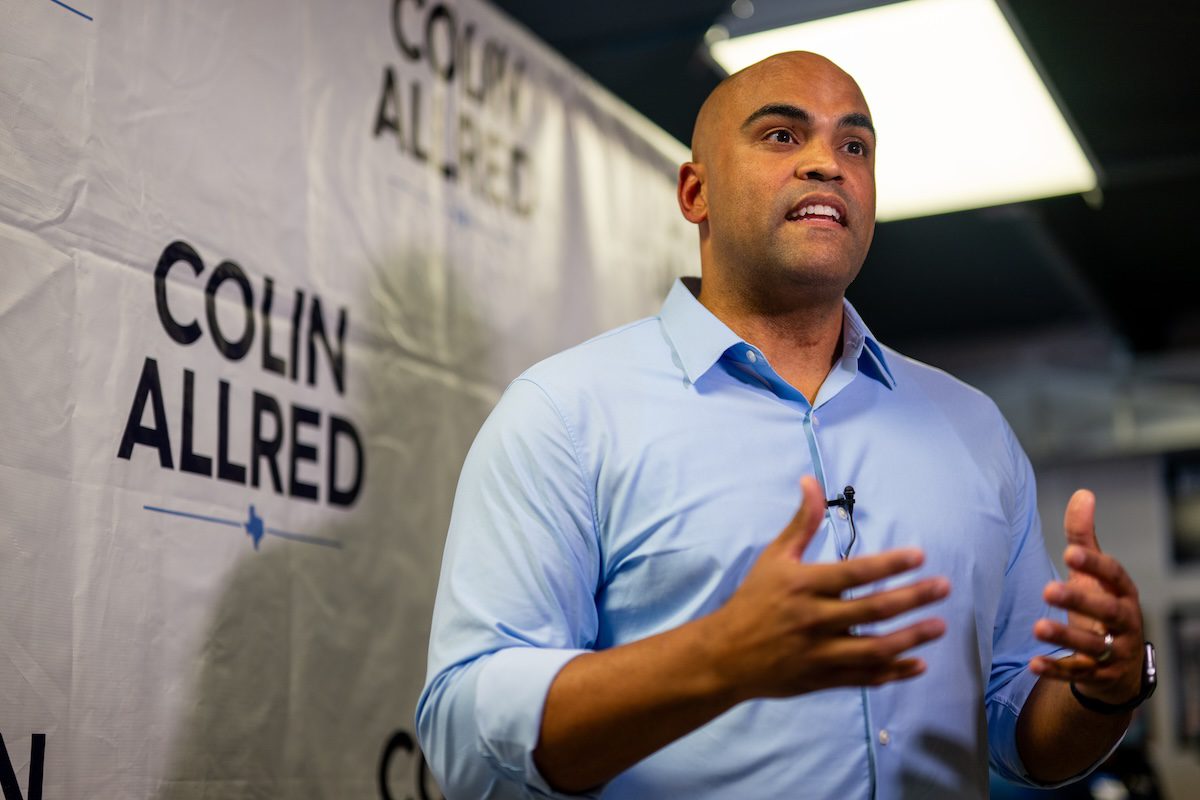 Colin Allred speaks during a campaign event in San Antonio