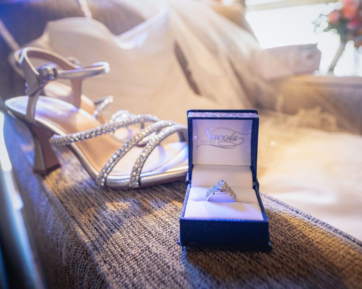 wedding ring and high heeled shoe