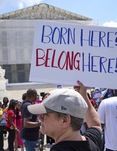 Photo of protestors outside the US Supreme Court protesting Trump's executive order on birthright citizenship.