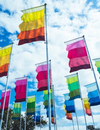 flags flying over Austin city limits, one of Texas' many music festivals