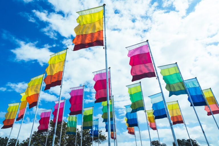 flags flying over Austin city limits, one of Texas' many music festivals